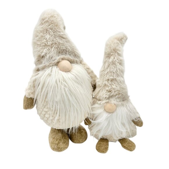Set Of 2 Plush Nordic Gnome Decorations With Faux Fur Hats & Beards - Picture 1 of 12